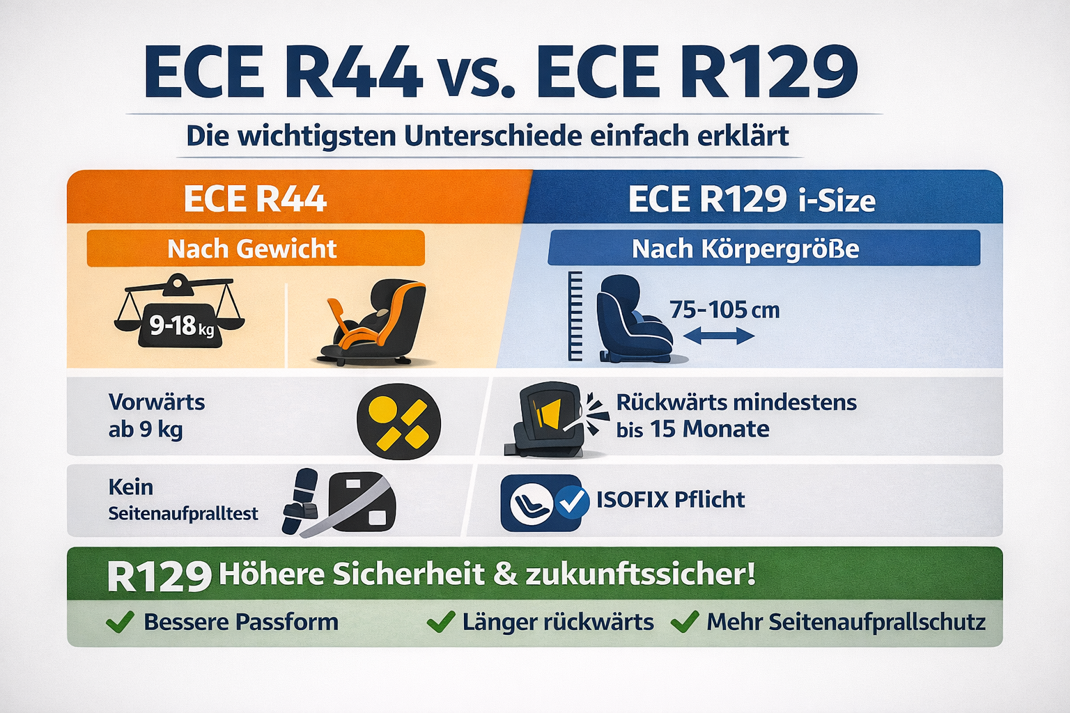 ECE R44 vs. ECE R129 – Die wichtigsten Unterschiede einfach erklärt